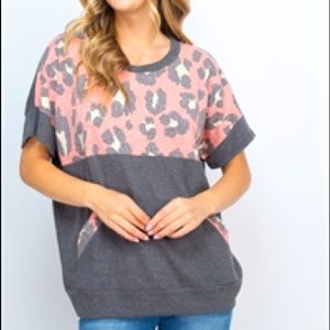 Ribbed Leopard Kangaroo Pocket Sweater